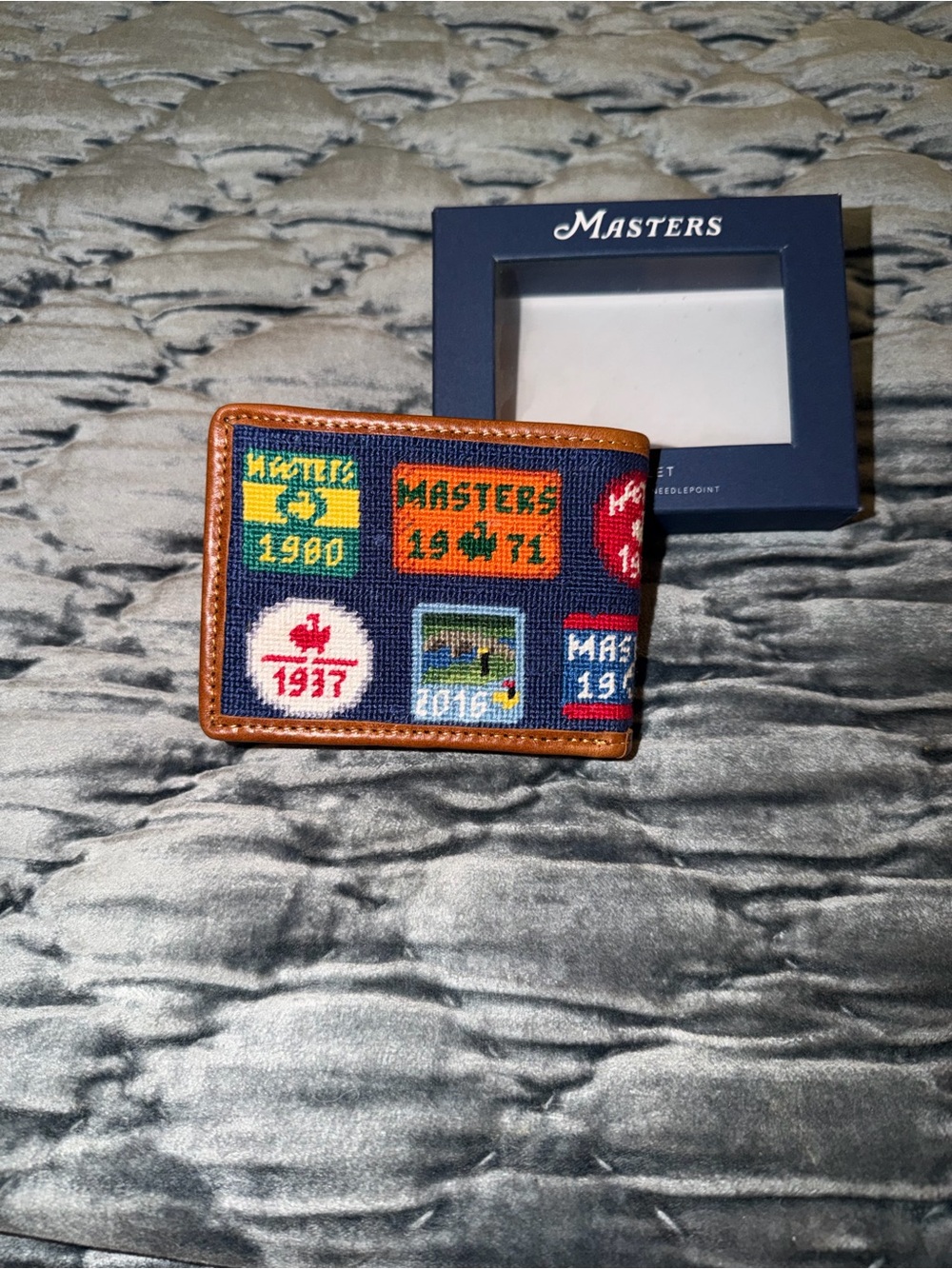 Masters Navy Needlepoint Wallet with Yellow and Green Accents - Picture 5 of 5